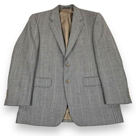 CHAPS Sports Coat Mens 40R Brown Windowpane‎ Lambswool Blazer - Picture 1 of 12